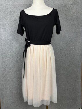 PatPat Women's Black & Cream Short-Sleeve Tulle Dress With Belt Size Large NWT's